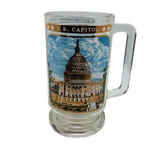 vintage us capitol, the white house gold,blue 12oz beer mug
